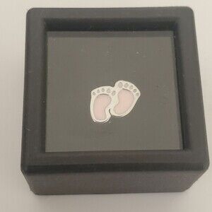 Harley Davidson MOD Silver Floating Charm New with Case Baby Feet Pink‎